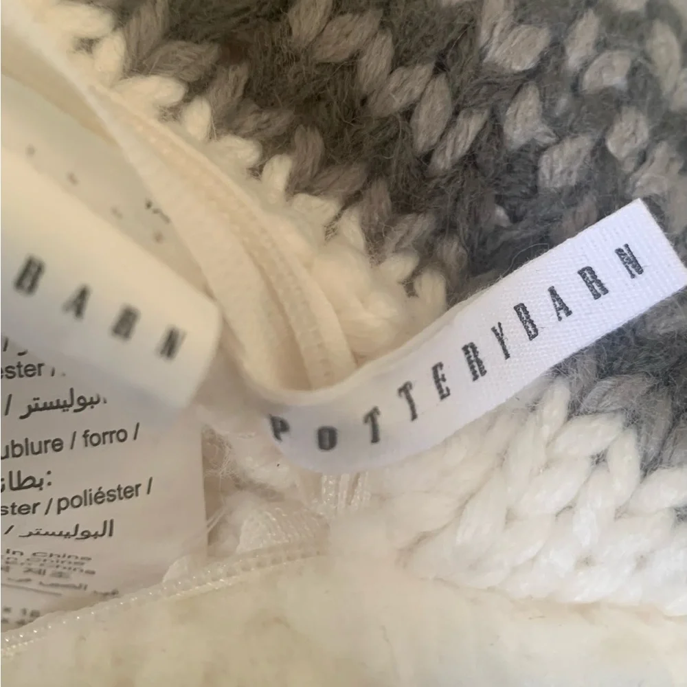 Pottery Barn Cream and Gray Patchwork Sweater Throw and matching Pillow Cover